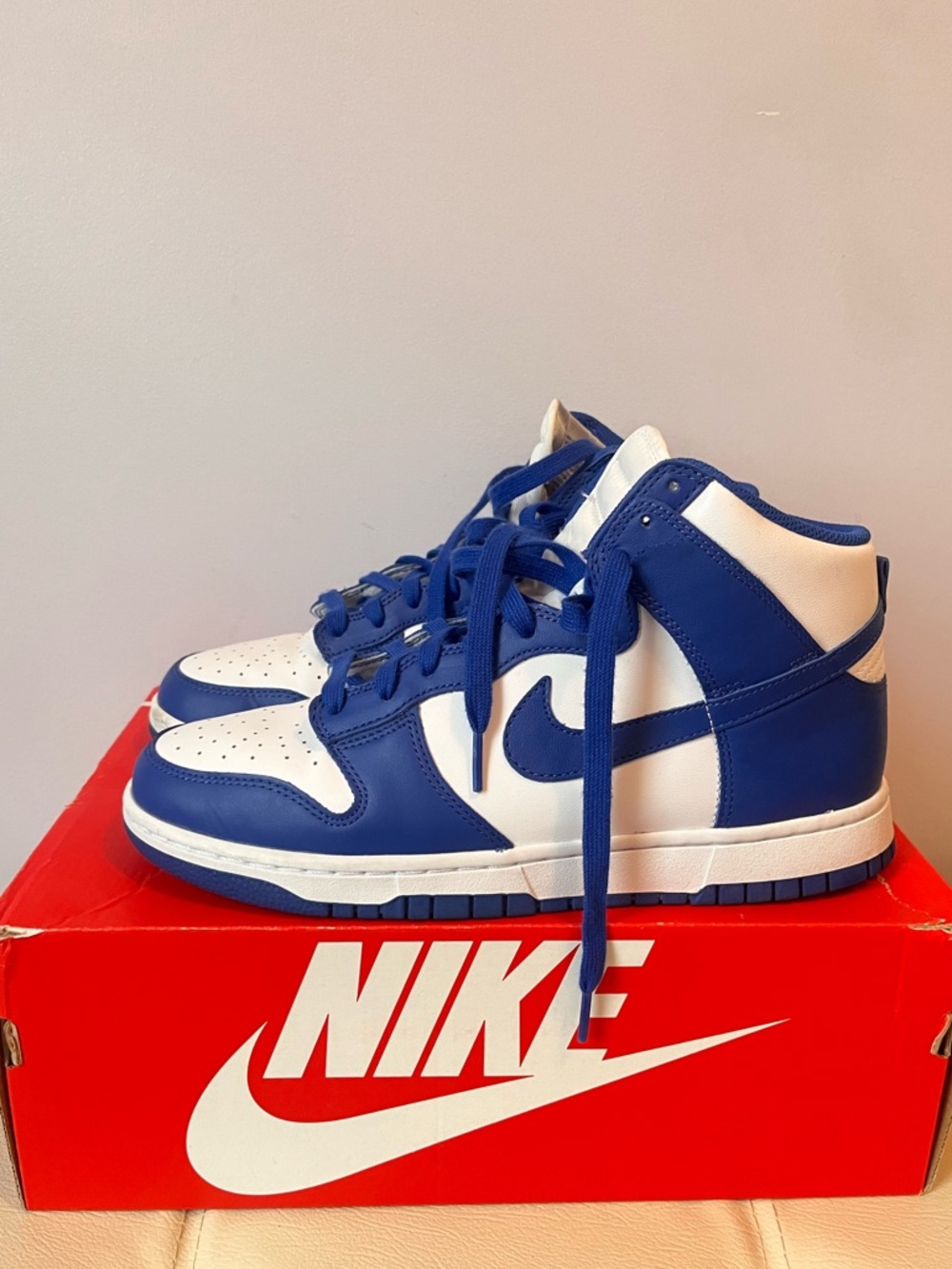 Nike High-Top Sneakers in White and Royal Blue